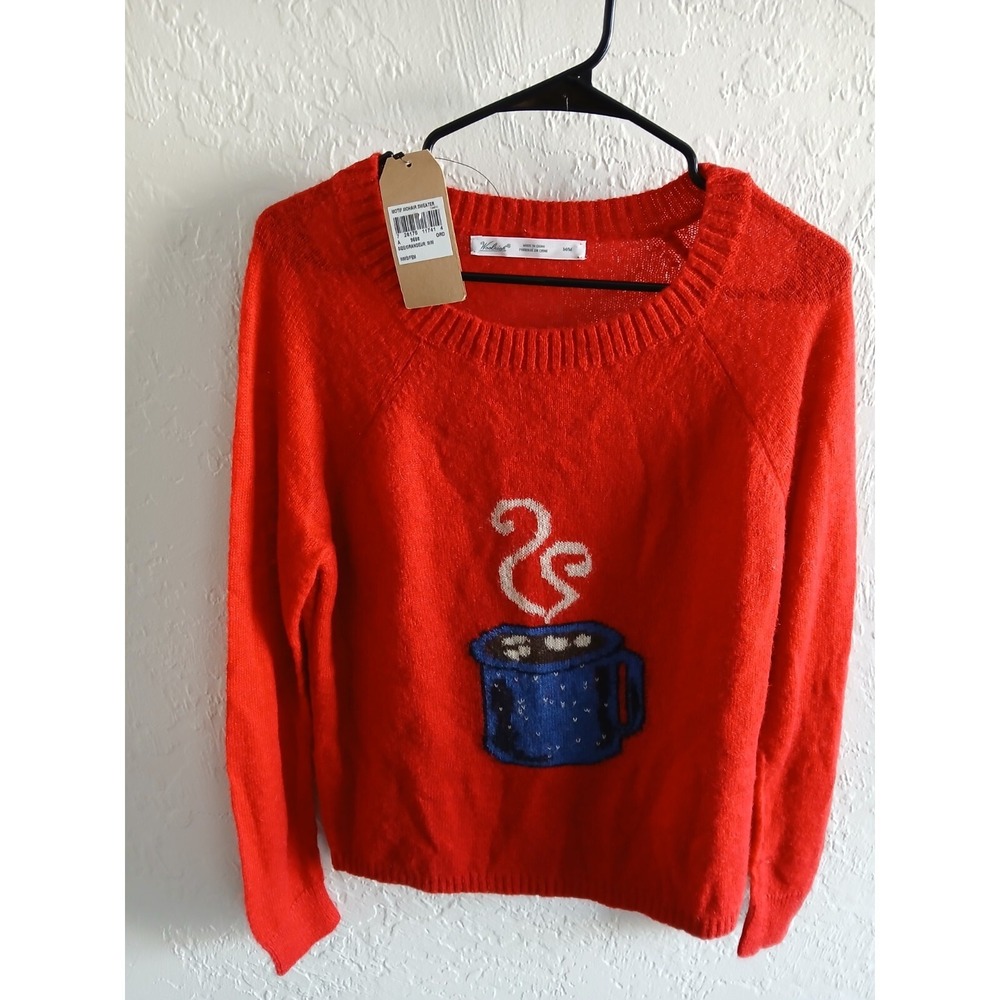 NWT Women's Woolrich Motif Mohair( 10%) Sweater Red Steaming Mug Size M 20% Wool